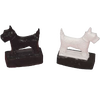 Handcrafted magnetic Scottie dog toys in black and white with a sturdy base, designed for indoor play and children's entertainment, made in the USA and featured in best sellers.