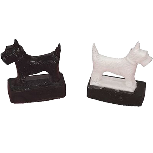 Handcrafted magnetic Scottie dog toys in black and white with a sturdy base, designed for indoor play and children's entertainment, made in the USA and featured in best sellers.