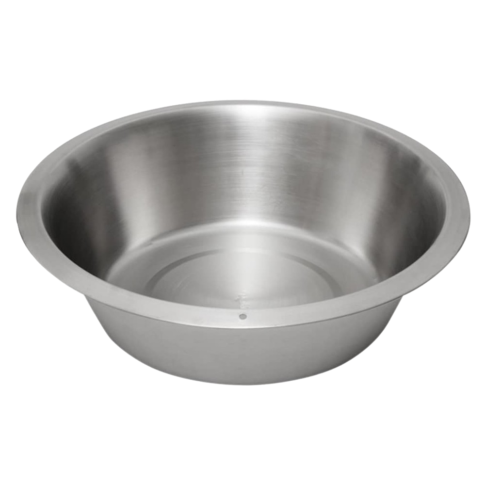 Deep, round dishpan made of rust-resistant stainless steel with a flat base, designed for versatile household and campsite tasks in Home & Decor, Household Cleaning, and Cleaning Utensils collections.