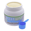 White plastic container of Kleenwise distiller cleaner and descaler with a blue scoop, designed for use in appliances, water heating and treatment, and USA made collections.