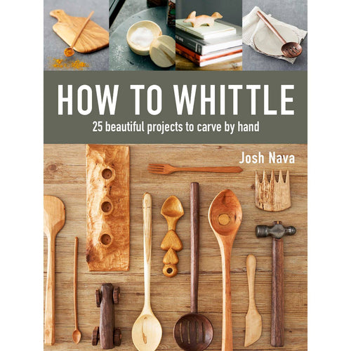Book cover featuring handcrafted wooden utensils and tools arranged on a wooden surface, showcasing traditional carving projects, part of Toys, Books & Games, Books, and Home and Garden How-To Books collections.