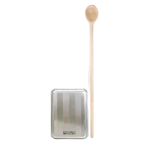 Long handcrafted wooden spoon made from close-grained hardwood, measuring 32 inches, designed for large-batch cooking in kitchen gadgets and Amish Made collections.