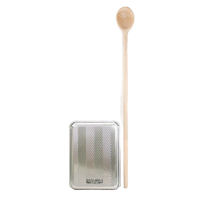 Long handcrafted wooden spoon made from close-grained hardwood, measuring 32 inches, designed for large-batch cooking in kitchen gadgets and Amish Made collections.