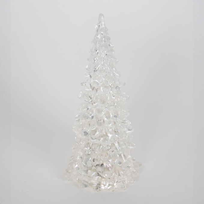 Single clear acrylic Christmas tree with textured details, designed for indoor holiday display and part of Home & Decor and Holiday Decor collections.