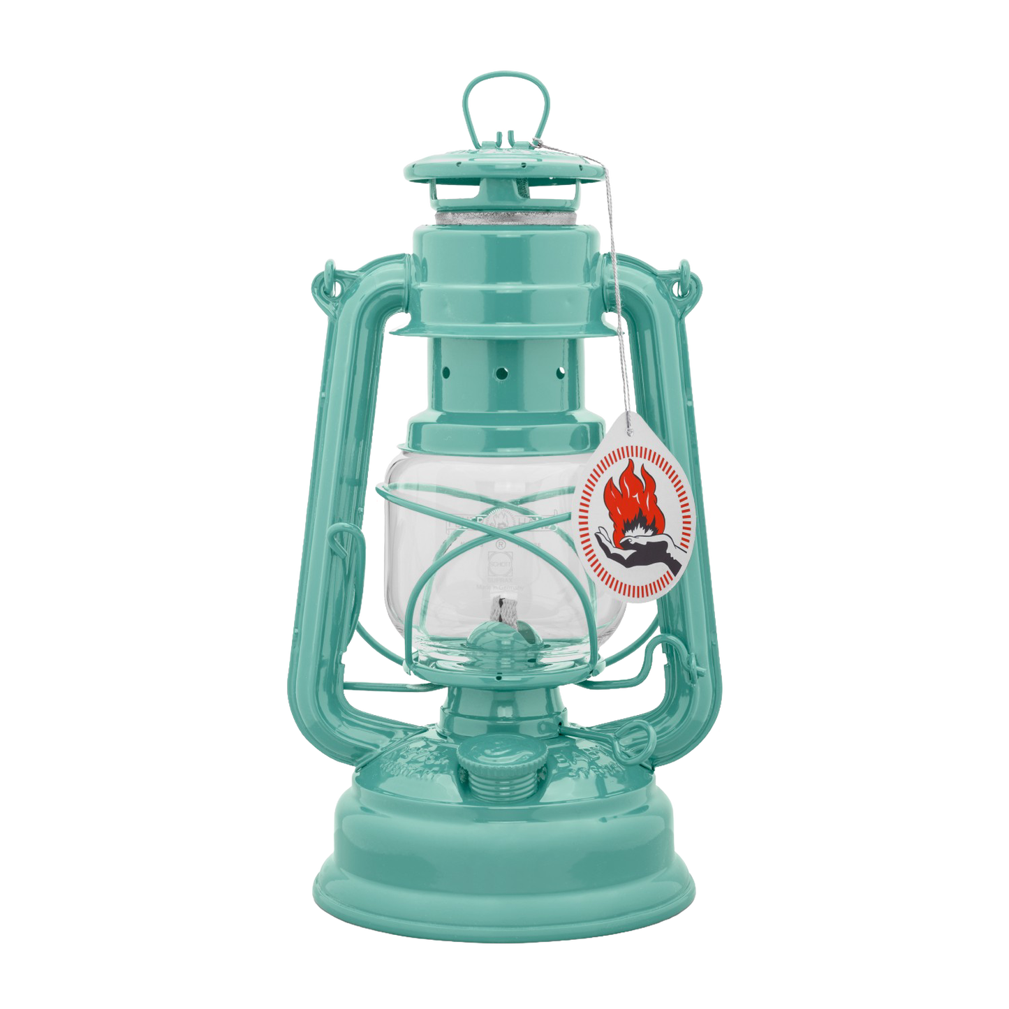 Handcrafted turquoise galvanized oil lantern with thermal heat-resistant SUPRAX globe, designed for lasting outdoor use in Lamps & Lighting, Camping, and Emergency Supplies collections.