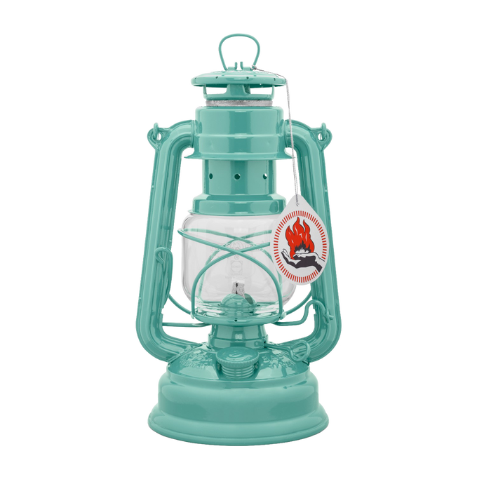 Handcrafted turquoise galvanized oil lantern with thermal heat-resistant SUPRAX globe, designed for lasting outdoor use in Lamps & Lighting, Camping, and Emergency Supplies collections.