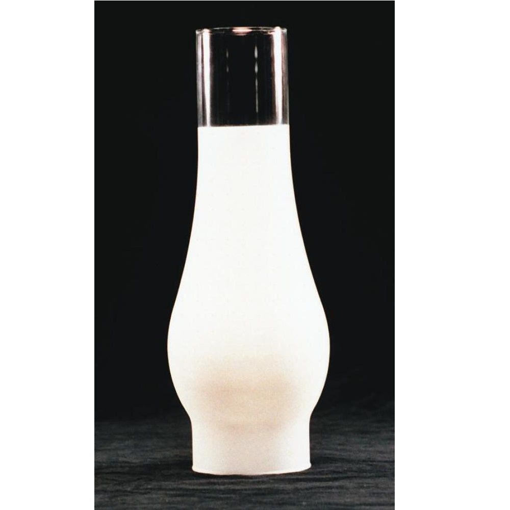 Clear glass oil lamp chimney with a 2-5/8 inch base and bulbous midsection, crafted for vintage round wick lamps, featured in Lamps & Lighting and Parts and Accessories collections.