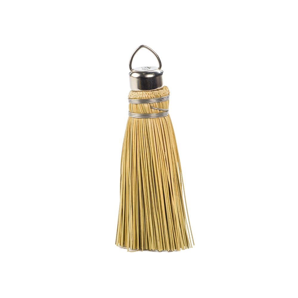 Handmade miniature straw broom cake tester with a metal tip and hanging loop, perfect for checking doneness while baking, featured in Kitchen & Food and USA Made collections.