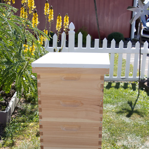 Handcrafted Amish telescoping metal hive cover in white, made in USA to protect 10-frame bee boxes, featured in Farm, Garden & Tool, Beekeeping Supplies, and Best Sellers collections.