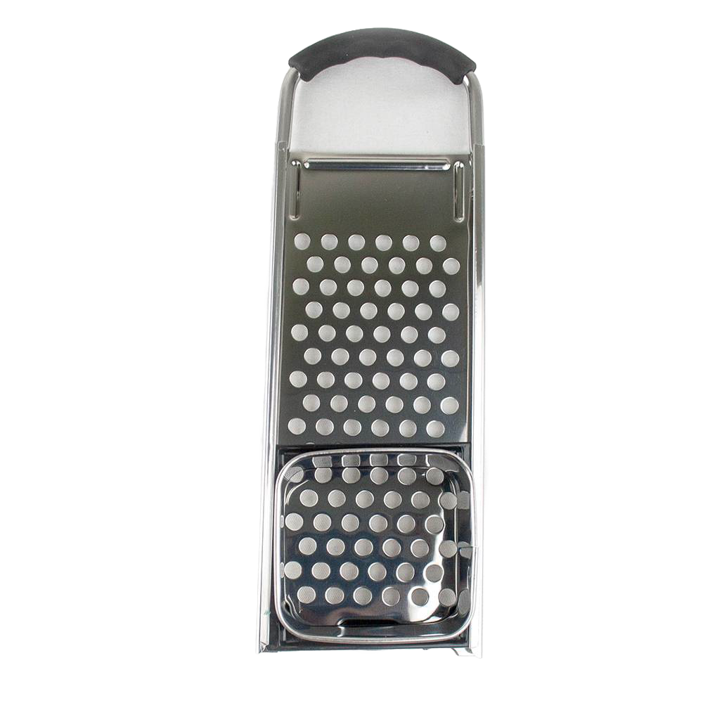 Handcrafted spaetzle maker featuring a stainless steel grater and sliding square hopper with black rubber grip, designed for easy noodle preparation, ideal for Kitchen & Food, Cookware, Baking Supplies, Kitchen Gadgets, Cooking and Baking Helpers, Best Sellers, and Promo Eligible collections.