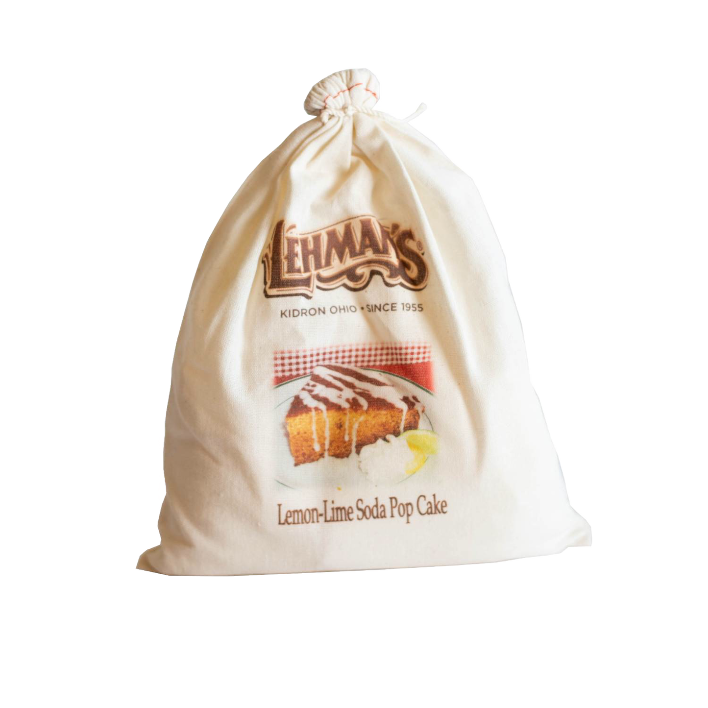 Natural fabric drawstring bag containing handcrafted lemon-lime soda pop cake mix with charming rustic branding, ideal for Kitchen & Food, Pantry, Dry Goods and Mixes, Best Sellers, Promo Eligible collections.