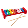 Brightly colored handcrafted wooden xylophone with eight metal keys and two wooden mallets, designed for children's indoor play and educational fun in Toys, Books & Games collections.