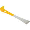 Yellow and metal beekeeping tool with angled end for prying hive frames and beveled edge for scraping wax, featuring a nail pulling hole, ideal for farm and garden use.