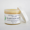 Open jar of handcrafted all-natural plantain salve with white label displaying Amish recipe, ideal for Health & Wellness, Health Remedies, USA Made, Amish Made, and Best Sellers collections.