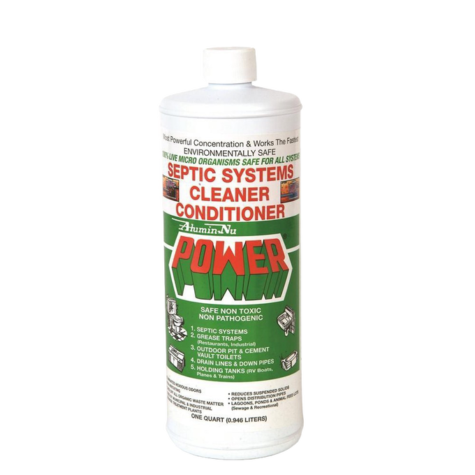 White plastic bottle of non-toxic, environmentally safe septic system cleaner conditioner featuring live microorganisms, designed for Home & Decor, Household Cleaning, Cleaners and Polishes, Best Sellers, and Promo Eligible collections.