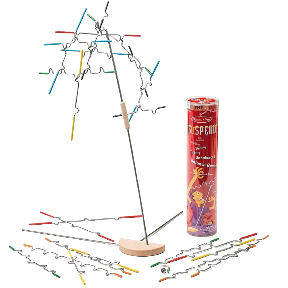 Handcrafted Suspend Game featuring a metal wire and wooden base structure with colorful balanced rods, ideal for Toys, Children's Toys, Games and Puzzles, and Best Sellers collections.