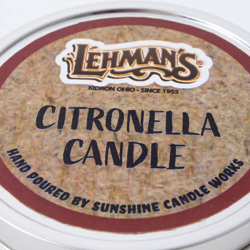 Hand-poured citronella candle in a lightweight metal tin with branded lid, crafted for use in camping, pest control, and outdoor lighting within Farm, Garden & Tool and Lamps & Lighting collections.