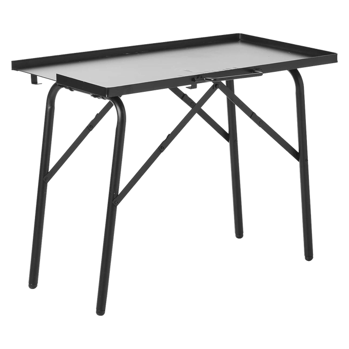 Black collapsible outdoor cooking table with sturdy all-steel frame and three-sided raised edges, suitable for camping and farm use, featured in best sellers and promo collections.