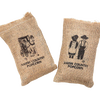 Two handcrafted burlap bags featuring silkscreened Amish Country designs, filled with popcorn, ideal for Kitchen & Food, Snacks and Sweets, USA Made, and Best Sellers collections.