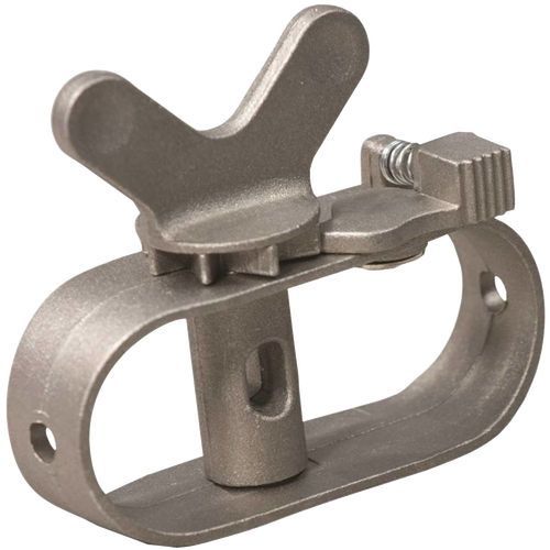Close-up of a durable metal clothesline ratchet tensioner with a winged handle and locking mechanism, designed for easy tightening in laundry and home decor settings.
