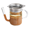 Clear borosilicate glass strainer and measuring pitcher with wide spout and stainless steel mesh top, perfect for Kitchen & Food, Food Prep, and Measuring collections.