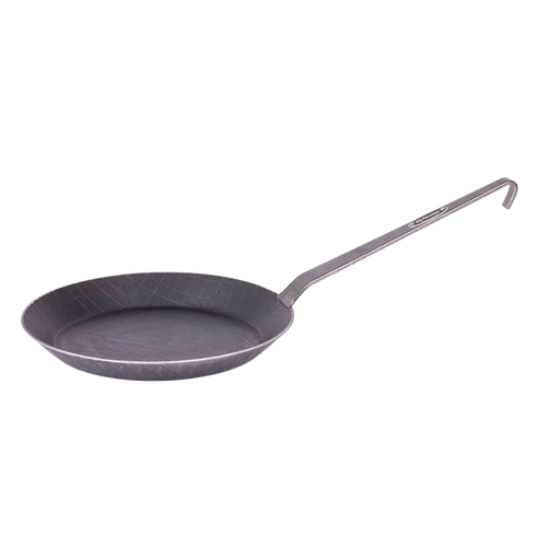 Unique handcrafted wrought iron pan with an extended handle, ideal for cooking outdoors or in the kitchen, featured in Farm, Garden & Tool, Kitchen & Food, Camping, Cookware, Pots and Pans, Best Sellers, and Promo Eligible collections.