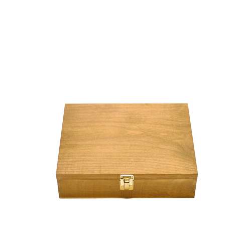 Handcrafted hardwood storage case with brass latch, made in USA, designed for organizing grain mill parts, ideal for Kitchen & Food, Grain Mills, Best Sellers, and Bread Making Supplies collections.