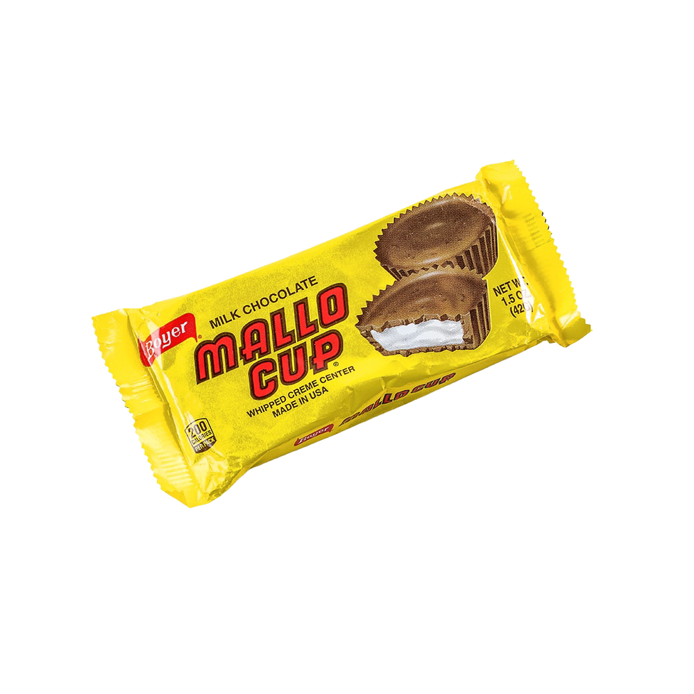 Yellow packaged pack of five creamy milk chocolate cups with whipped marshmallow filling, gluten-free and made in USA, featured in Kitchen & Food, Candy, USA Made, and Best Sellers collections.
