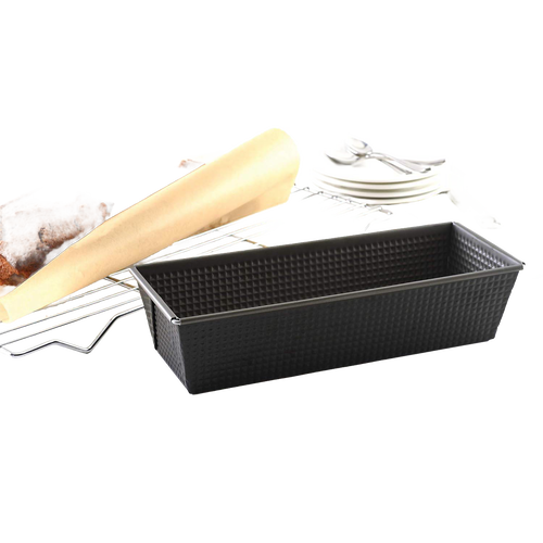 Durable heavy gauge steel loaf pan with textured nonstick surface and tapered sides, designed for versatile baking in Kitchen & Food, Cookware, and Baking Supplies collections.
