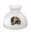 White glass lamp shade with rustic watermill illustration, handcrafted to soften oil lamp light, perfect for Lamps & Lighting, Parts and Accessories, and Best Sellers collections.