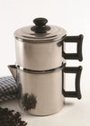 Stainless steel non-electric drip coffee maker with black plastic handles and lid knob, ideal for sustainable brewing in Farm, Garden & Tool, Kitchen & Food, and Homesteading collections.