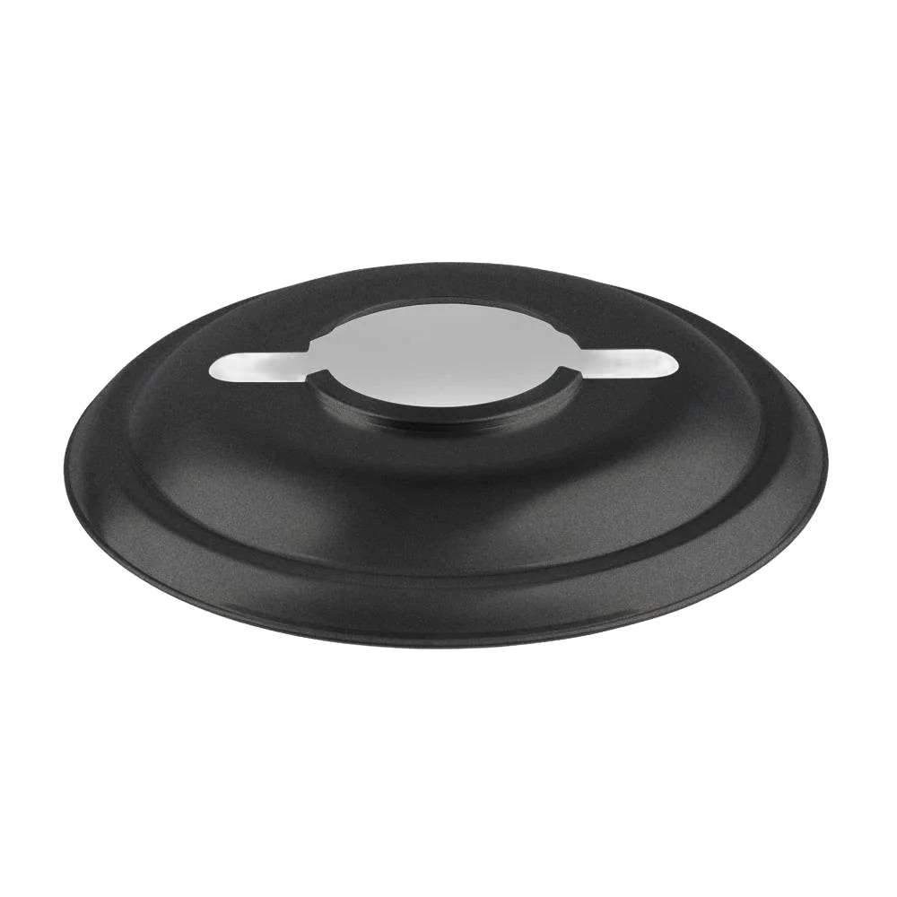 Handcrafted steel lantern reflector shade in matte black, designed to direct light downward and reduce glare while protecting the glass, ideal for Lamps & Lighting and Emergency Supplies collections.