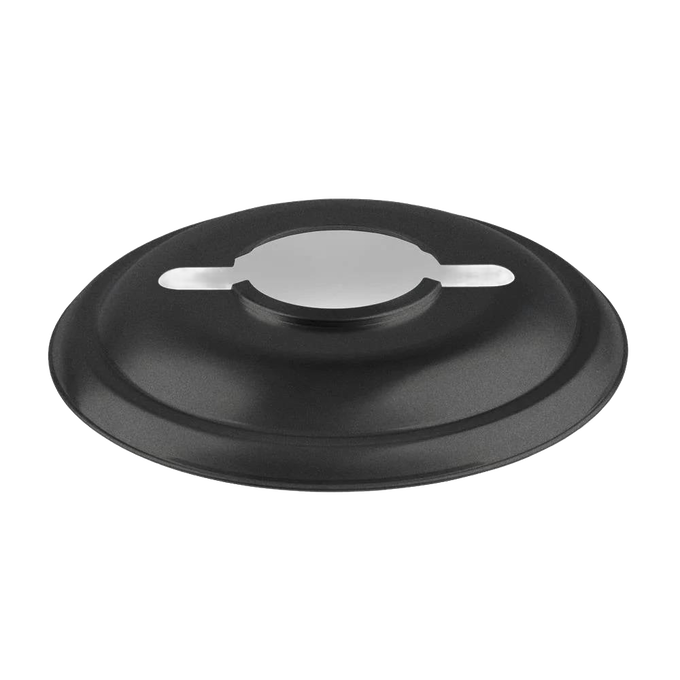 Handcrafted steel lantern reflector shade in matte black, designed to direct light downward and reduce glare while protecting the glass, ideal for Lamps & Lighting and Emergency Supplies collections.