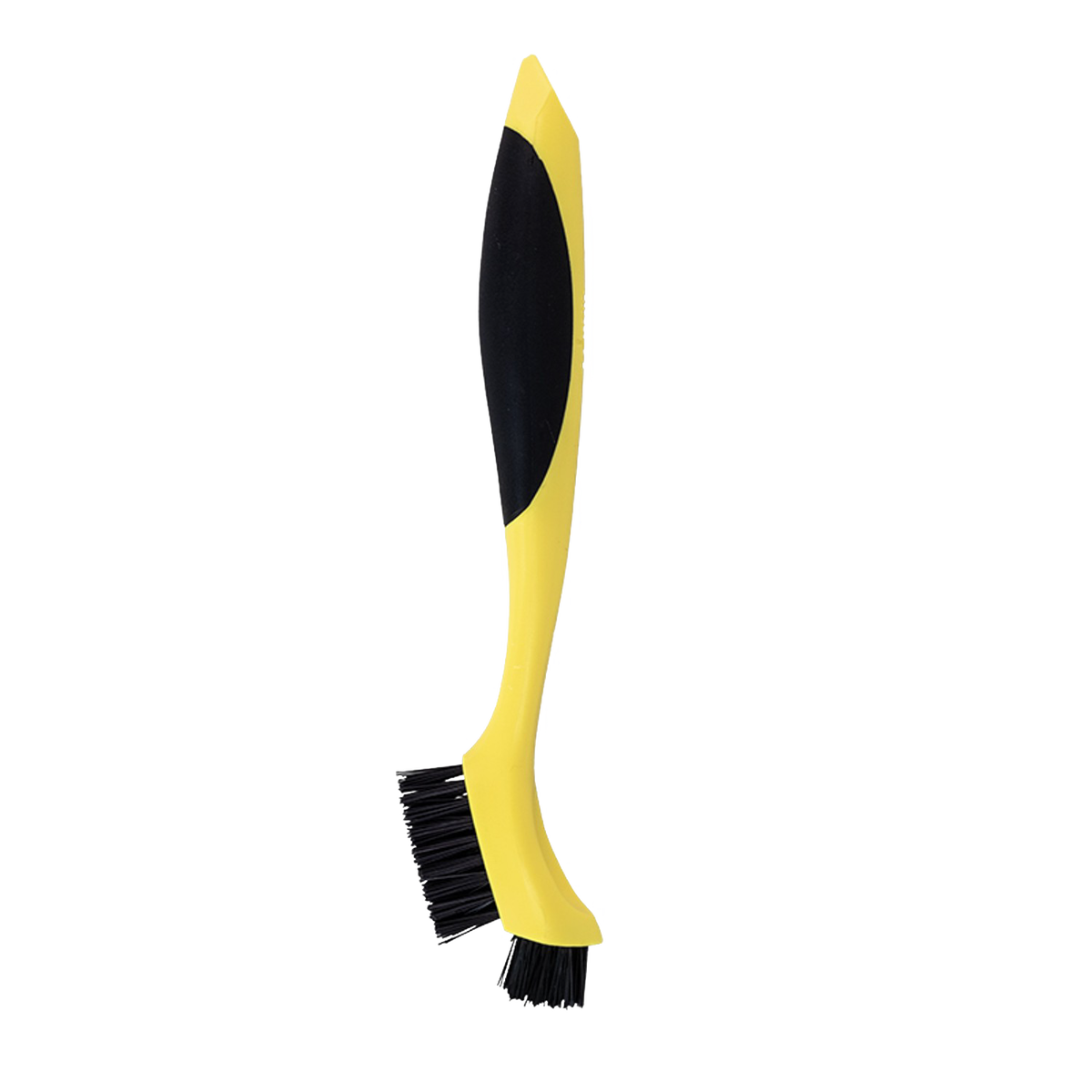 Yellow and black corner groove cleaning brush with two nylon bristle heads and molded plastic handle, designed for deep cleaning cast iron cookware, ideal for Kitchen & Food and Cast Iron collections.