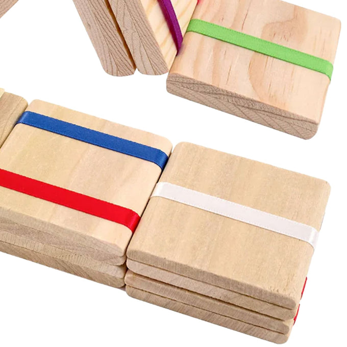 Handcrafted Jacob's Ladder toy featuring smooth solid wood blocks connected by colorful red, white, blue, green, and purple ribbons, part of USA Made and Children's Toys collections.