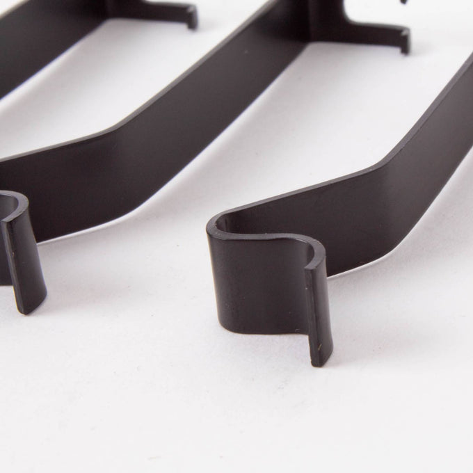 Set of three black steel spring clips designed to secure 14-inch parchment lamp shades on hanging lamp frames, featured in Lamps & Lighting, Parts and Accessories, Shade Rings and Holders, and Best Sellers collections.