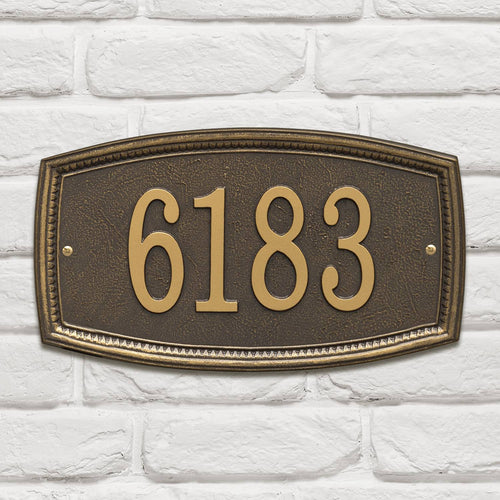 Bronze custom wall plaque with raised numbers and decorative border, handcrafted and made in USA, perfect for adding curb appeal to your home in Home & Decor and Mailboxes and Address Signs collections.