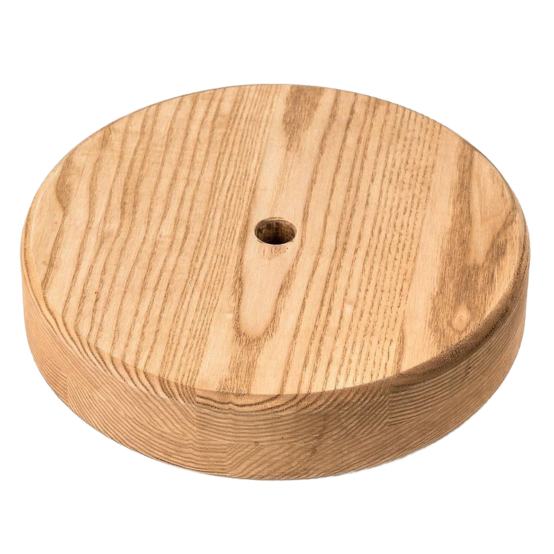Round wooden swing seat with a smooth finish and central hole for rope attachment, handcrafted and made in USA, suitable for outdoor play and children’s toys collections.