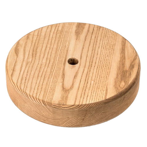 Round wooden swing seat with a smooth finish and central hole for rope attachment, handcrafted and made in USA, suitable for outdoor play and children’s toys collections.