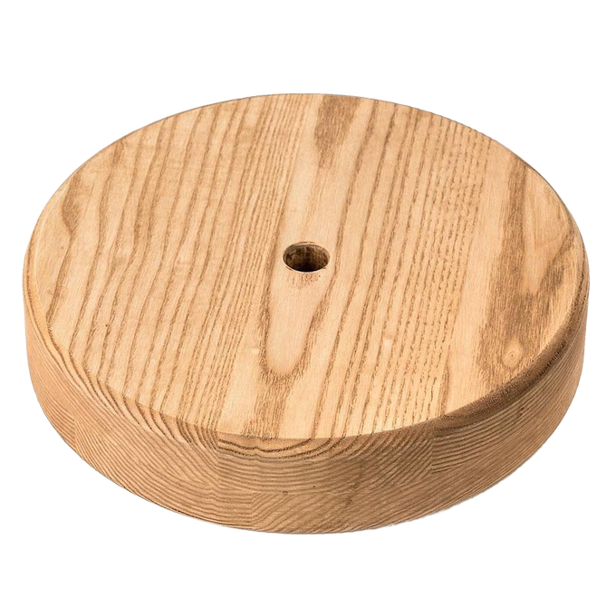 Round wooden swing seat with a smooth finish and central hole for rope attachment, handcrafted and made in USA, suitable for outdoor play and children’s toys collections.