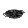 Seasoned cast iron wedge pan with eight individual sections and dual handles, known for exceptional heat retention, made in USA, ideal for Kitchen & Food and Cast Iron collections.