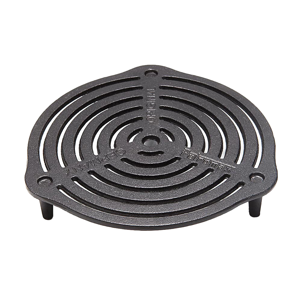 Round cast iron stack grate with raised legs for even heat distribution in Dutch ovens, ideal for baking and roasting, featured in Farm, Garden & Tool, Kitchen & Food, and Camping collections.