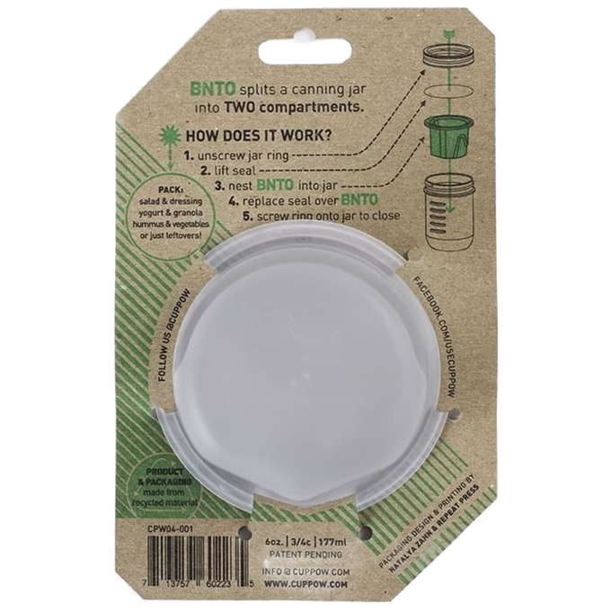 White wide-mouth plastic divider designed to create two separate compartments inside a canning jar, handcrafted and made in USA, ideal for Kitchen Gadgets, Kitchen & Food, and Storage collections.