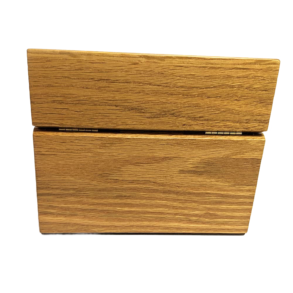 Handcrafted solid oak recipe box with a smooth protective finish and recessed hinges, designed for Kitchen & Food, Cooking, Storage and Serving, USA Made, and Best Sellers collections.