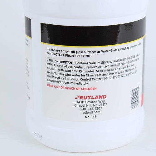 Close-up of a white container label detailing safety warnings and handling instructions for liquid sodium silicate, featured in Farm, Garden & Tool, Animal Care, Best Sellers, and Promo Eligible collections.