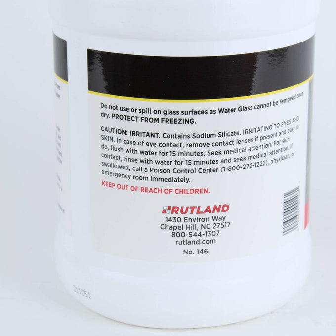 Close-up of a white container label detailing safety warnings and handling instructions for liquid sodium silicate, featured in Farm, Garden & Tool, Animal Care, Best Sellers, and Promo Eligible collections.
