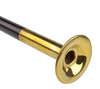 Black powder-coated steel fire tool with a polished brass mouthpiece designed to direct airflow into wood stoves and fireplaces, featured in Stoves and Hearth Accessories collections.