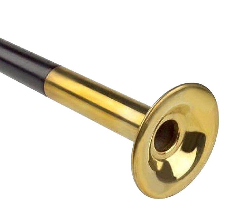 Black powder-coated steel fire tool with a polished brass mouthpiece designed to direct airflow into wood stoves and fireplaces, featured in Stoves and Hearth Accessories collections.