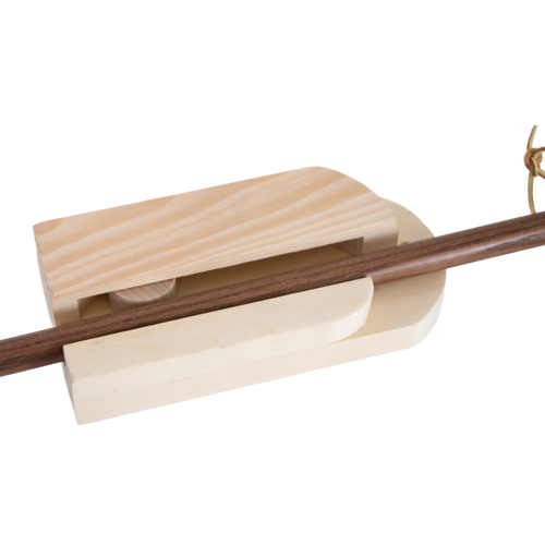 Handcrafted Amish made wooden wall-mounted broom holder in natural wood finish with sliding ball mechanism for secure broom storage, featured in Home & Decor and Household Helpers collections.