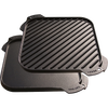Square cast iron reversible grill and griddle with smooth and ribbed cooking surfaces, handcrafted in USA, ideal for Kitchen & Food, Cookware, Cast Iron, and Best Sellers collections.